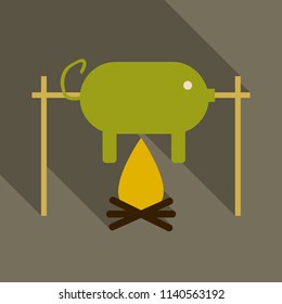 Grilled pig icon. Vector illustration of roasted piglet on grey