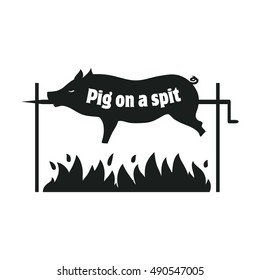 Grilled pig. Pig on spit. Roasting piglet. BBQ pork. Icon.