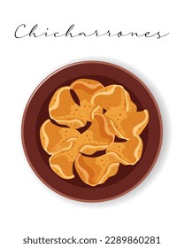 Grilled pork skin, Chicharrones, Latin American cuisine. National cuisine. Food illustration, vector	
