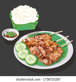 Grilled pork with sticky rice.