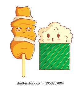 Grilled pork with sticky rice cartoon character