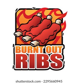 The Grilled Ribs Logo Design Ideas. BBQ ribs logo Color Burnt Out