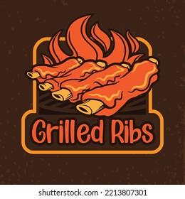 Grilled Ribs Logo on Fire Design