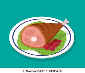 Grilled Roast leg steak on white plate with salad