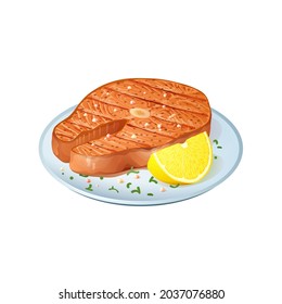 Grilled salmon isolated on white photo-realistic vector illustration