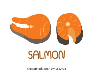 Grilled Salmon on white background, Vector illustration.