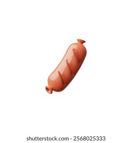 Grilled sausage 3D plastic style icon. Smoked or roasted cooking meat food. Butcher shop product, bbq. Cartoon fast food hotdog sausage. Vector volume render illustration isolated on white background