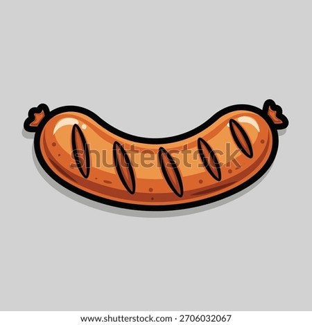 Grilled sausage or bratwurst with grill marks for barbecue food concept. Vector Illustration