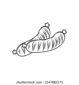 Grilled Sausage , doodle style, sketch illustration, vector