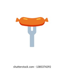 Grilled sausage flat icon, vector sign, Sausage and fork colorful pictogram isolated on white. Symbol, logo illustration. Flat style design