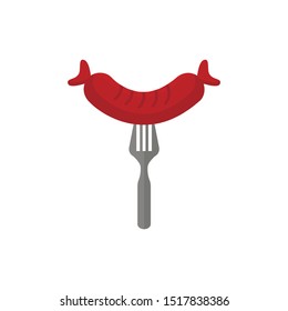 Grilled sausage flat icon. Vector sign, Sausage and fork colorful pictogram isolated on white. Symbol, logo illustration. Flat style design