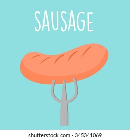 grilled sausage with fork cartoon vector illustration