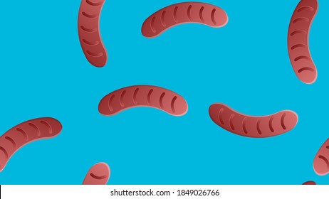 Grilled sausage hand drawn outline doodle seamless pattern. Vector sketch illustration of sausage for print, web, mobile and infographics isolated on white background.