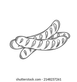 Grilled sausage hand drawn outline doodle icon. Vector sketch illustration of sausage for print, web, mobile and infographics isolated on white background.