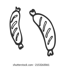 Grilled sausage hand drawn outline doodle icon. Vector sketch illustration of sausage for print, web, mobile and infographics isolated on white background.
