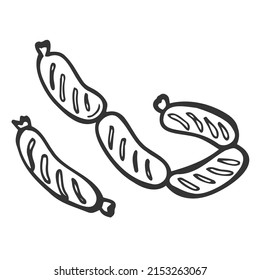 Die gegrillte Wurst handgezeichnet Umriss-Doodle-Symbol. Vektorgrafik-Illustration von Wurst für Druck, Web, Mobile und Infografiken einzeln auf weißem Hintergrund.