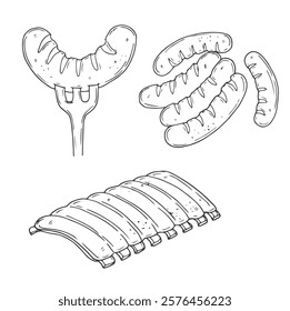 Grilled sausage hand drawn outline doodle icon. Vector sketch illustration of sausage for print, web, mobile and infographics isolated on white background.