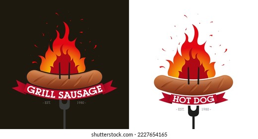 Grilled sausage and hot dog logo. The concept of fast food or picnic food preparation 