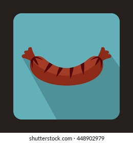 Grilled sausage icon in flat style on a light blue background