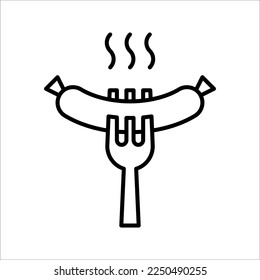 Grilled sausage icon. Thin line sign symbol. Bratwurst. Vector illustration on white background