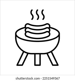 Grilled sausage icon. Thin line sign symbol. Bratwurst. Vector illustration on white background