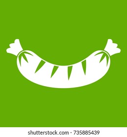 Grilled sausage icon white isolated on green background. Vector illustration