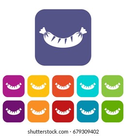 Grilled sausage icons set vector illustration in flat style In colors red, blue, green and other
