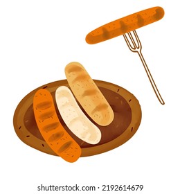 Grilled sausage illustrations isolated on white background