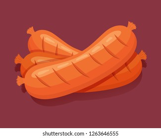 Grilled sausage. Isolated fresh meat icons. Vector illustration.