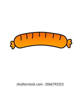Grilled sausage isolated on white background, beer garnish in hand drawn style