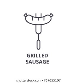 grilled sausage line icon, outline sign, linear symbol, vector, flat illustration