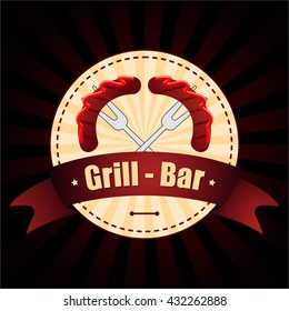 Grilled Sausage logo With Banner In Circle. vector