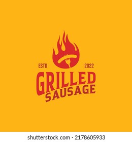 Grilled sausage logo fire combination retro concept logo design