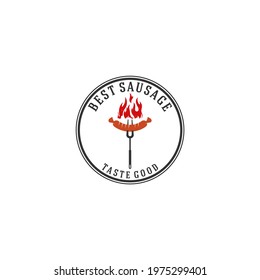 grilled sausage logo with sausage skewer that looks delicious and tasty