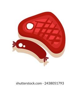 Icono de vector de salchicha y carne a la parrilla