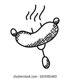 
Grilled Sausage on a fork hand drawn doodle icon
