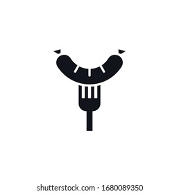 Grillwurst auf Gabelsymbol, Vektorillustration. Essen und Trinken Vektorillustration auf schwarz auf weißem Hintergrund