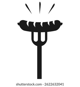 Grilled Sausage on Fork Icon in Bold Silhouette Style