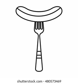 Grilled sausage on a fork in outline style isolated on white background vector illustration