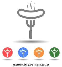 Grilled sausage on fork vector icon