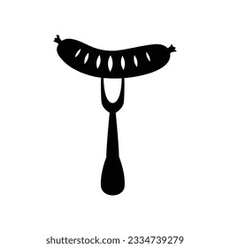 grilled sausage on fork vector illustration on white background