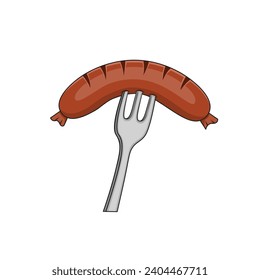 Grilled sausage on a fork vector illustration
