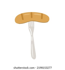 Grilled sausage on fork on white background, fast food vector Illustration for sticker, print, poster, card