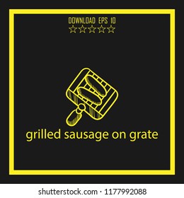 grilled sausage on grate sketch vector icon