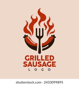 grilled sausage silhouette image logo, with fire and fork, spicy sausage