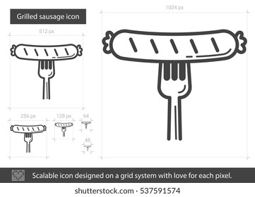 Grilled sausage vector line icon isolated on white background. Grilled sausage line icon for infographic, website or app. Scalable icon designed on a grid system.