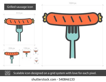 Grilled sausage vector line icon isolated on white background. Grilled sausage line icon for infographic, website or app. Scalable icon designed on a grid system.