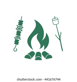 Grilled sausage, zephyr and  kebab icon. Vector illustration

