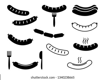 Grilled sausages, barbecue, party bbq. Black flat and outline design. Vector illustration