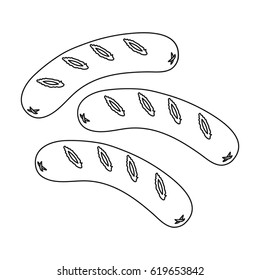 Grilled sausages. Cold bar food with beer. Pub single icon in outline style vector symbol stock illustration.